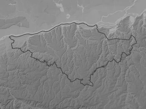 Silistra, Bulgaria. Grayscale elevation map with lakes and rivers イラスト素材