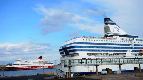 Silja Line of regular flights between Helsinki and Stockholm Stock Footage 126097644