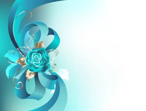 Silk bow with a turquoise rose Stock Illustration
