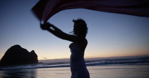 Silk dance on beach Stock Footage 125385476