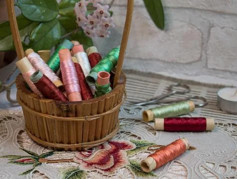 Silk embroidery threads Foto stock