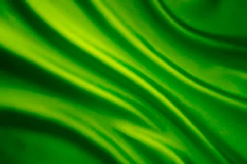 Silk Fabric Waves Background, Abstract Green Satin Cloth Texture Stock Photos