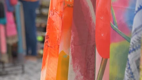 Silk fabrics in Mostar´s Old Town Market Stock Footage 112441480