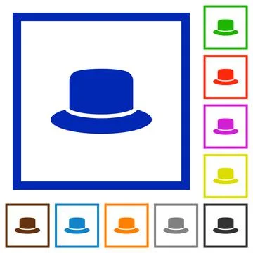 Silk hat flat framed icons Stock Illustration