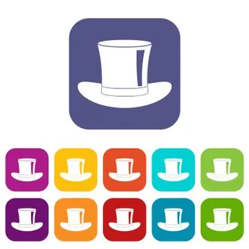Silk hat icons set flat Stock Illustration