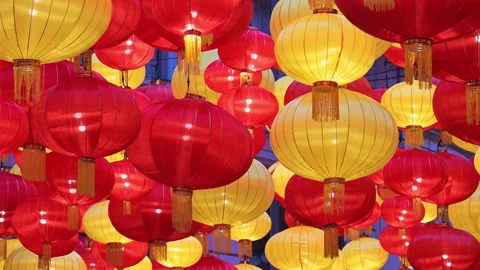 Silk Lanterns Texture Hong Kong Festive Decor Chinese New Year Lunar Spring Stock Footage 334169724