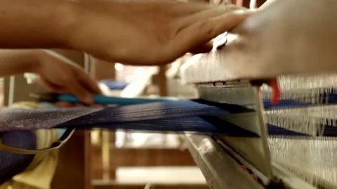 Silk Production: Close-Up on Mechanical Loom Video stock 74192613