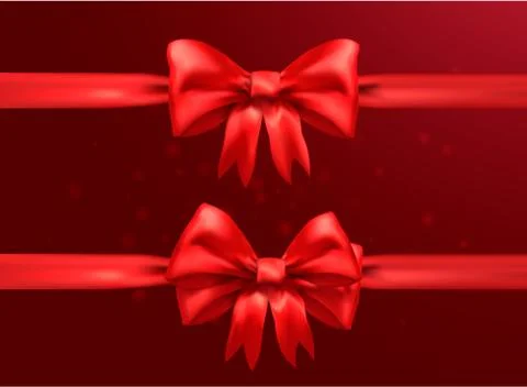 Silk red bow on light red background bright and rich color Stock Illustration