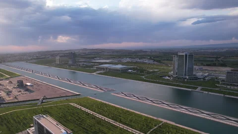 The Silk Road Samarkand complex aerial view at sunset. Samarkand, Uzbekistan. - Stock Footage 255434999