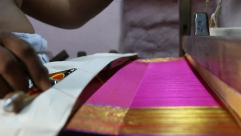 Silk saree weaving process Stock Footage 104662503