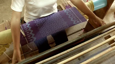 Silk Scarf Being Woven on a Loom Stock Footage 74192475