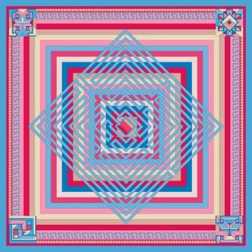 Silk scarf with a geometric pattern. Square vector Illustrazione stock