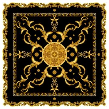 Silk Scarf with Golden Chains. Jewelry Shawl Design. Luxury Golden Baroque. Read Stock Illustration