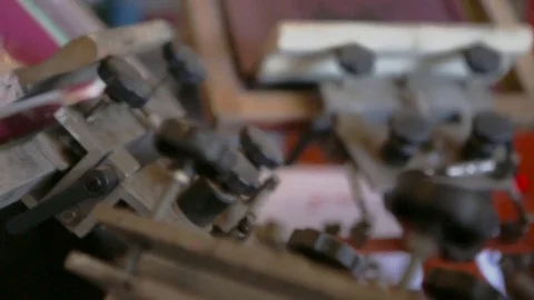 Silk Screen printing manufacturing on t-shirts print Stock Footage 76843753