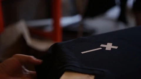Silk Screen printing manufacturing on t-shirts print Stock Footage 76843929