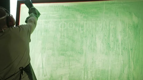 Silk screen printing process - cleaning a screen with water. Video stock 96175704