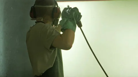 Silk screen printing process - cleaning a screen with water. Video stock 96176611