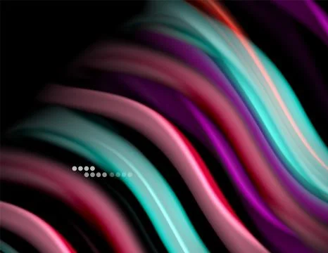 Silk smooth lines on black, liquid fluid color waves. Vector Illustration Illustrazione stock