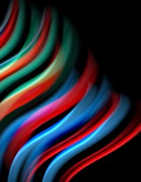 Silk smooth lines on black, liquid fluid color waves. Vector Illustration Illustrazione stock
