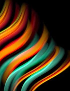 Silk smooth lines on black, liquid fluid color waves. Vector Illustration Illustrazione stock