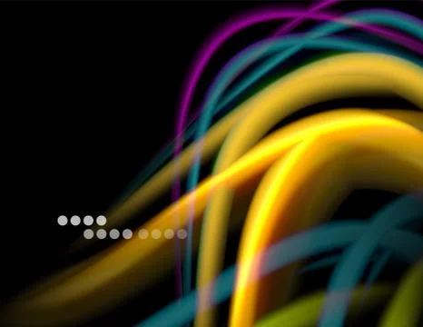 Silk smooth lines on black, liquid fluid color waves. Vector Illustration 스톡 일러스트