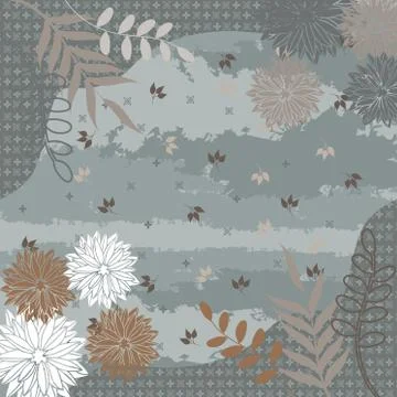 Silk square scarf design with abstract floral pattern Stock Illustration