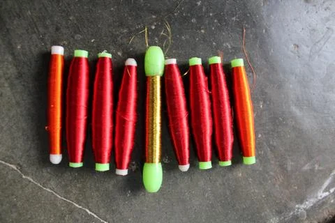 Silk thread being prepared for weaving Foto stock