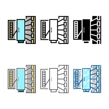 Silk thread production industry machine color icon multipack vector イラスト素材