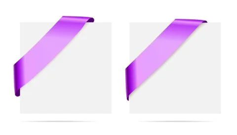Silk violet corner ribbons set - Vector design elements for design Illustrazione stock