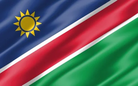 Silk wavy flag of Namibia graphic. Wavy Namibian flag 3D illustration. Ripple Stock Illustration
