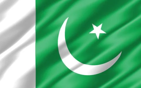 Silk wavy flag of Pakistan graphic. Wavy Pakistani flag 3D illustration. Ripp Illustrazione stock