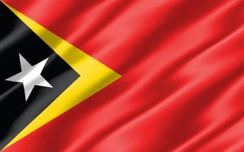 Silk wavy flag of Timor Leste graphic. Wavy Timorese flag 3D illustration. Ri Stockillustratie
