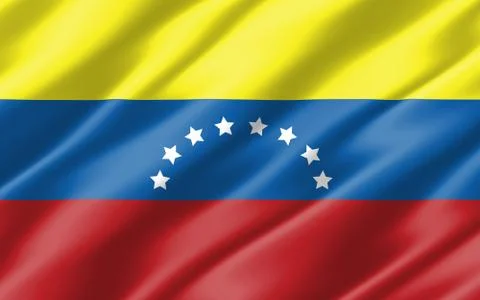 Silk wavy flag of Venezuela graphic. Wavy Venezuelan flag 3D illustration. Ri Stock-Illustration