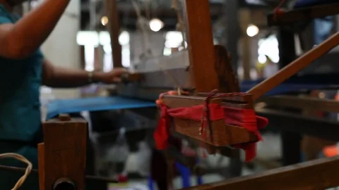 Silk weaving, manual worker hands close up. Stock Footage 98840957