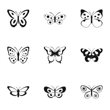 Silkmoth icons set, simple style Illustrazione stock