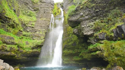 Silky Gluggafoss Waterfall Upper Section on Iceland South Coast. 動画素材 313756364