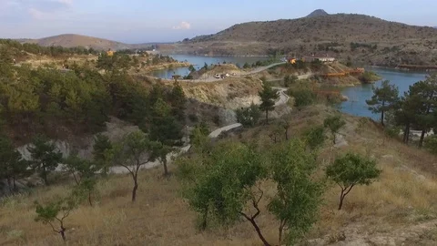 Sille dam fly drone Stock Footage 108211989