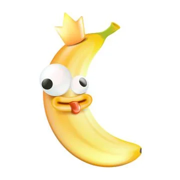 Silly banana king vector character isolated on white background. Funny yellow Stock Illustration