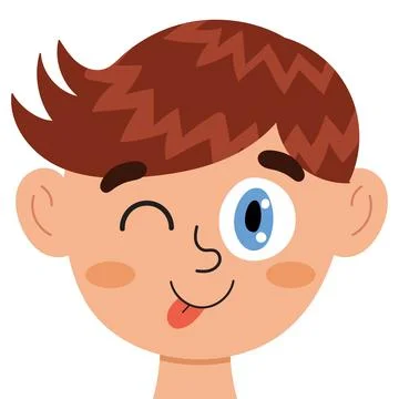 Silly boy face. Kid shows tongue clipart. Excited emotion Stock Illustration