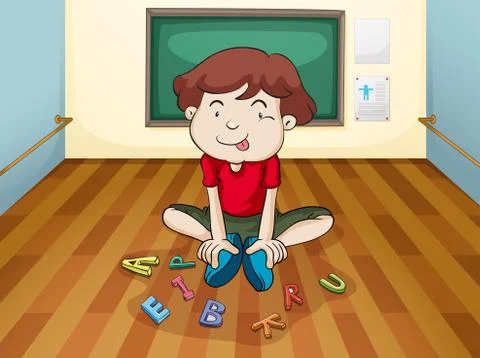 A silly boy playing letters Stockillustratie