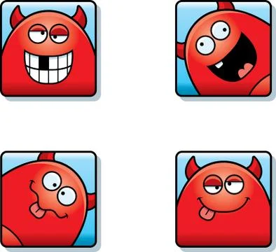 Silly Cartoon Devil Icons Stock Illustration