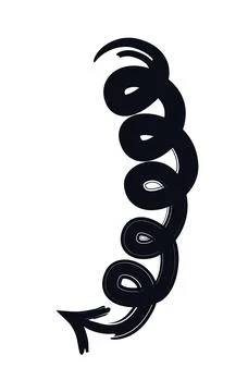 Silly curly arrow spirals vertically downward bold thick stroke graphic element Stock Illustration