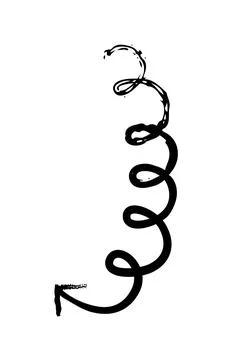 Silly curly arrow spirals vertically downward grunge doodle design element Illustrazione stock
