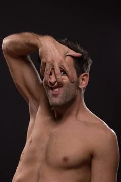 Silly face expression head  man 스톡 사진