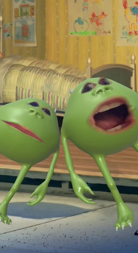 Silly Green monsters dancing in a background that is hand drawn Stock Footage 208431658