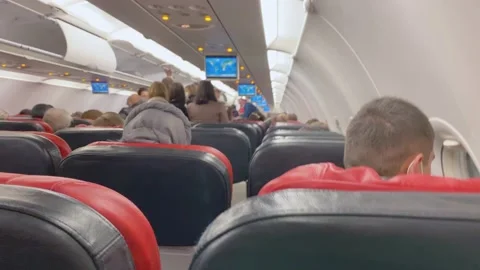 Silly people break the rules and crowd into aisle of the cabin after landing Vidéo 168777956