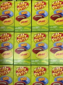 Silly Putty Original Super Bounce Toy Packages on Retail Display Stock Photos