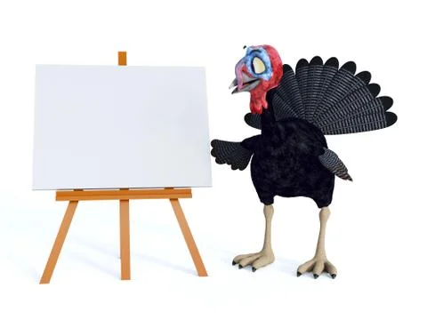 Silly toon turkey looking at blank sign. Illustrazione stock
