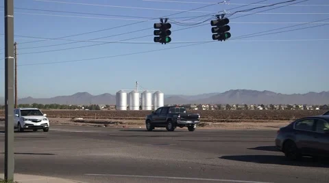 Silo on desert farm with mountain in view 07 Video stock 44342408