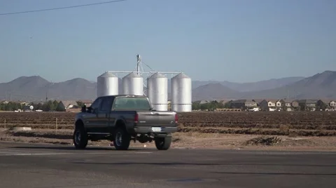 Silo on desert farm with mountain in view 06 스톡 동영상 44342440